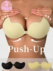 1/2 Counts Assorted Styles Invisible Push-Up Bra, Mango Cup Sticky Bra, Breathable Self-Adhesive Seamless Strapless Fit Women Bras, Push Up Sticky Bra, Reusable Washable Silicone Nipple Covers, Suitable for Wedding Dresses, Daily & Party Wear, Underwear