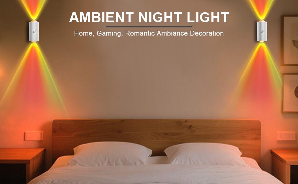 ISUNMEA 2 Pack LED Motion Sensor Night Light, Color-Rechargeable Battery Stair Light, Wireless Magnetic Wall Lamp, Cordless LED Wall Night Lights for Steps, Bedroom, Hallway, Courtyard, Holiday Decor