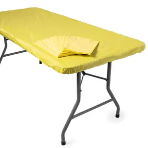 8 Ft. Bulk 12 Pc. Yellow Rectangle Fitted Disposable Plastic Tablecloths