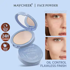 Maycheer Waterproof Matte Setting Powder, Matte Full-Coverage Pressed Powder Foundation, Oil Control, Soft Focus, Mask Proof, Flawless Finish