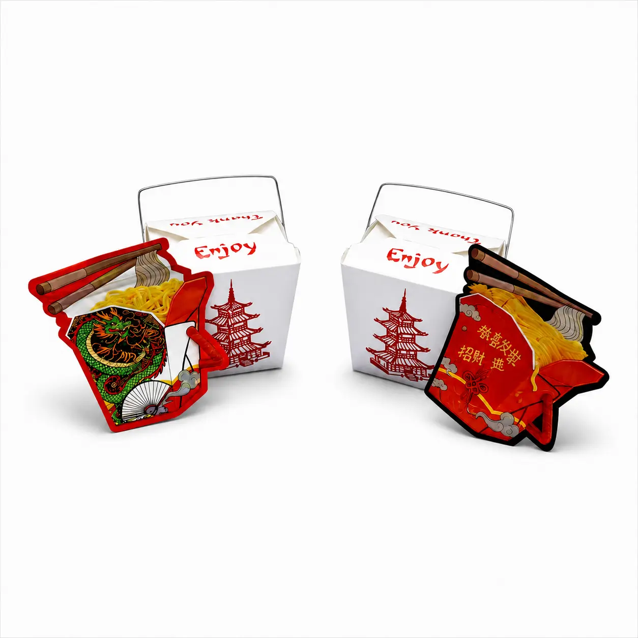 12 Pack Takeout Box with Noodle Storage Pouches – Choose Your Design