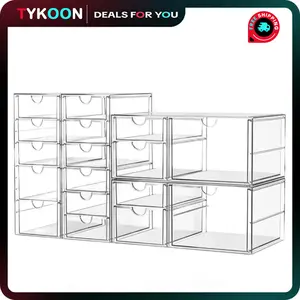 Acrylic Makeup Organizer with 17 Drawers 4 Pack Clear Dustproof Bathroom Counter Storage for Palettes Cosmetics Beauty Supplies Ideal for Vanity Cabinet Desk Organization Containers Smooth