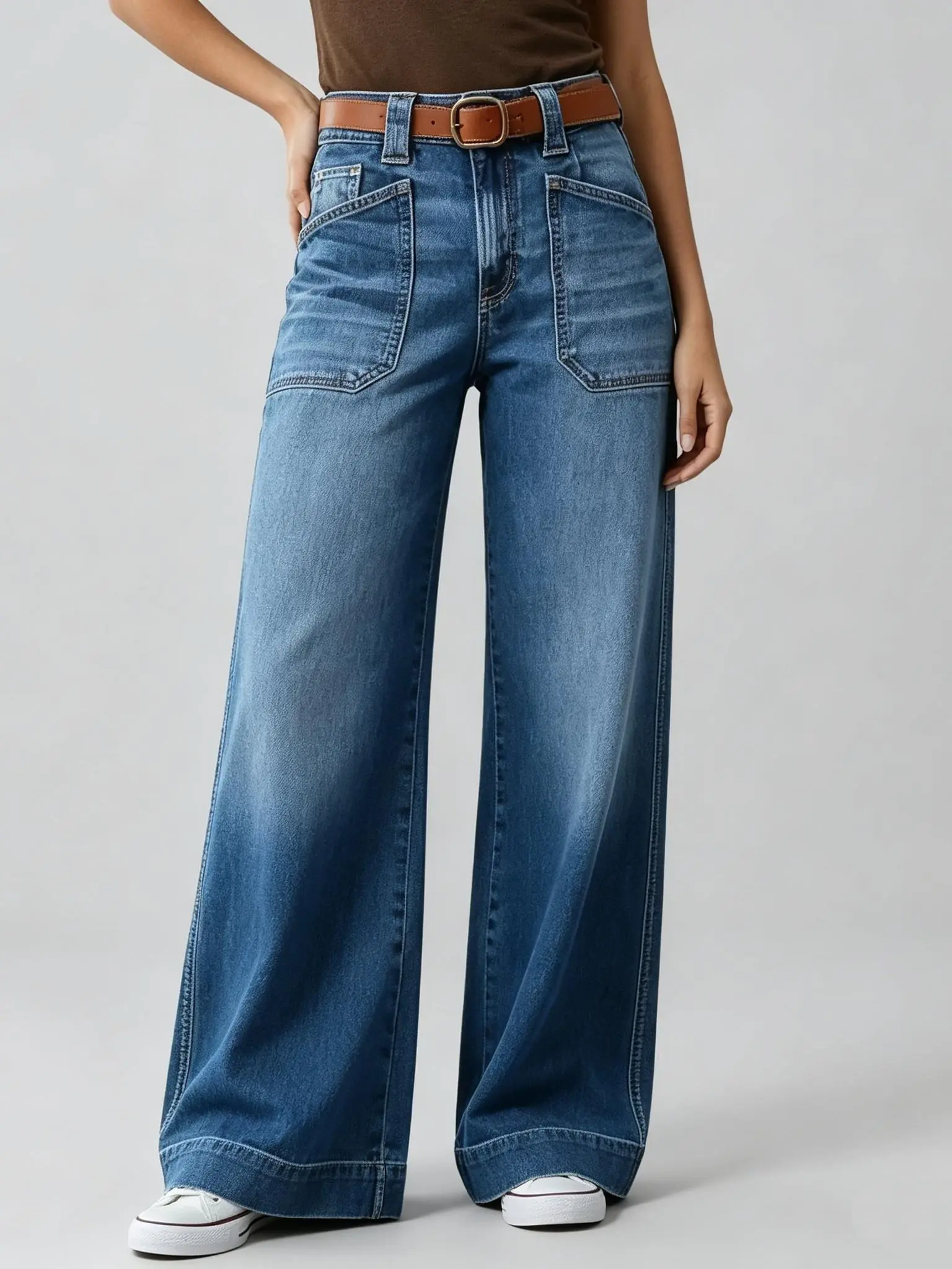 Women's high Rise Jeans Wide Leg Baggy Stretchy Boyfriend Trendy Casual Comfort Lounge Denim Pants with Pockets Stretch Waist Loose Denim Jeans trouser