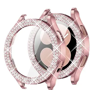 Bling Case for Samsung Galaxy Watch 6 7 4 Case 40mm 44mm Accessories Fashion Two Rows Diamond bumper Galaxy Watch 5 6 40 mm Cover