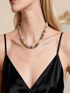 Colorful Beaded Necklace for Women Unique Resin Beads Choker Necklaces Boho Statement Chunky Necklace Summer Vacation Jewelry