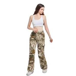 PinkyMoor Trendy Women’s Camo Cargo Pants – Mid/Low Waist, Relaxed Loose Fit, Straight Wide-Leg Cut, Plus & Standard Sizes