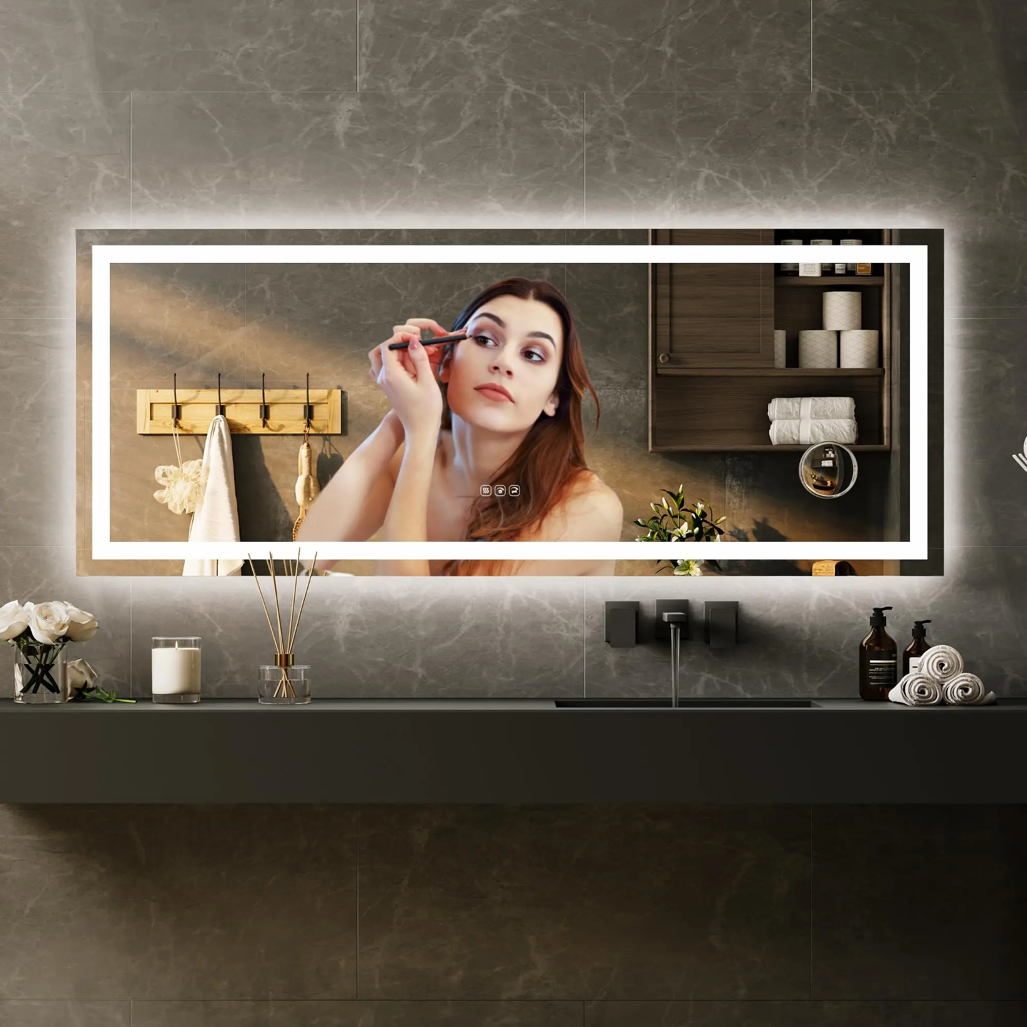 Garvee 60X24 Inch LED Bathroom Mirror with Lights - Dimmable Anti-Fog Vanity Mirror with 3 Color Temperatures, Memory Function & Shatter-Proof Design
