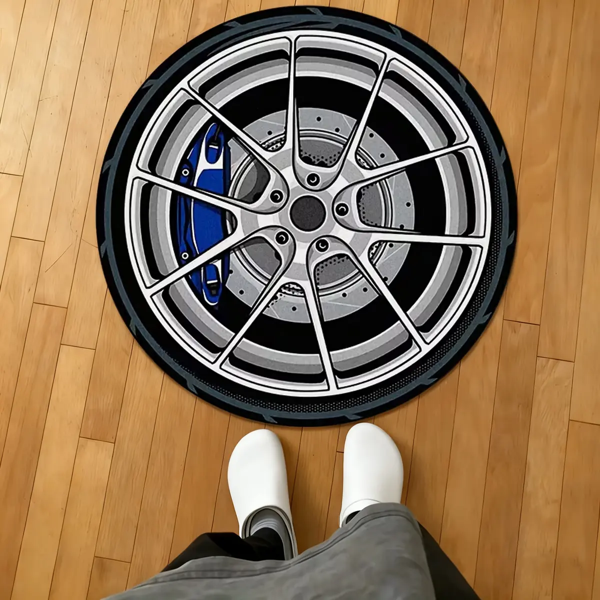 Round Carpet with Car Tire Design, Living Room Rug, Indoor Area Rugs, Decorative Rug, Home Decor Rug, Household Decorative Rug, American Style Fashion Decor, Reflective Short Velvet Comfort Mat, Home Decorative Rugs, Floor Rugs