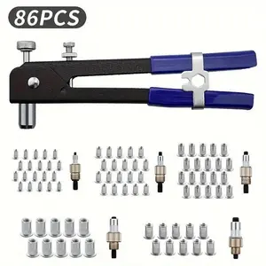 86-Piece Manual Rivet Gun and Nut Setter Kit, Versatile Hardware Set for Factory Use, Ideal for DIY Projects