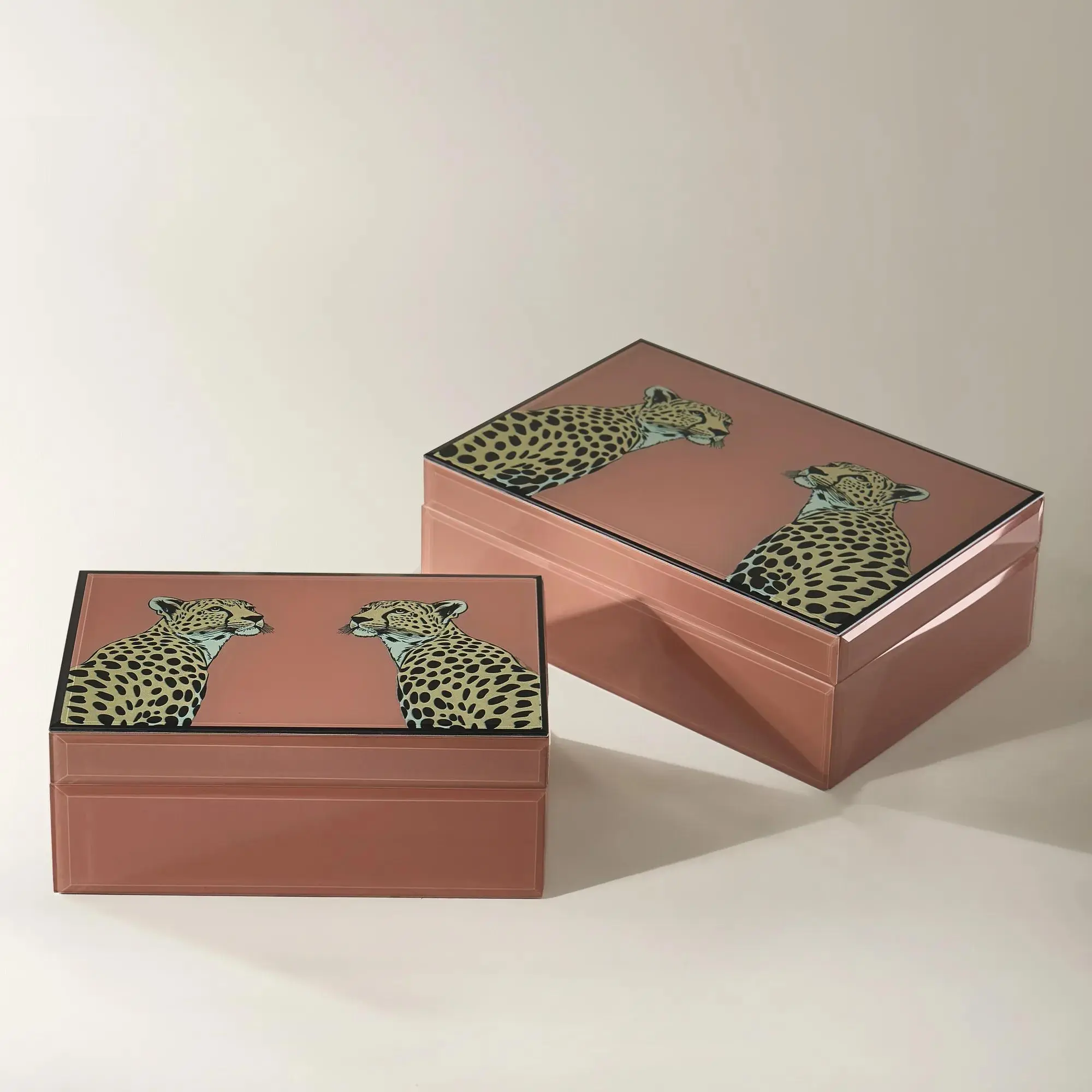 Z Gallerie Duo Glossy MDF Rectangular Leopard Storage Box Organizer - Sturdy Wood Fiber Core, Glam Mocha Home Accessory for Beauty Tabletop Vanity, Warm Runway-Inspired Modern Decor, Large (9.75