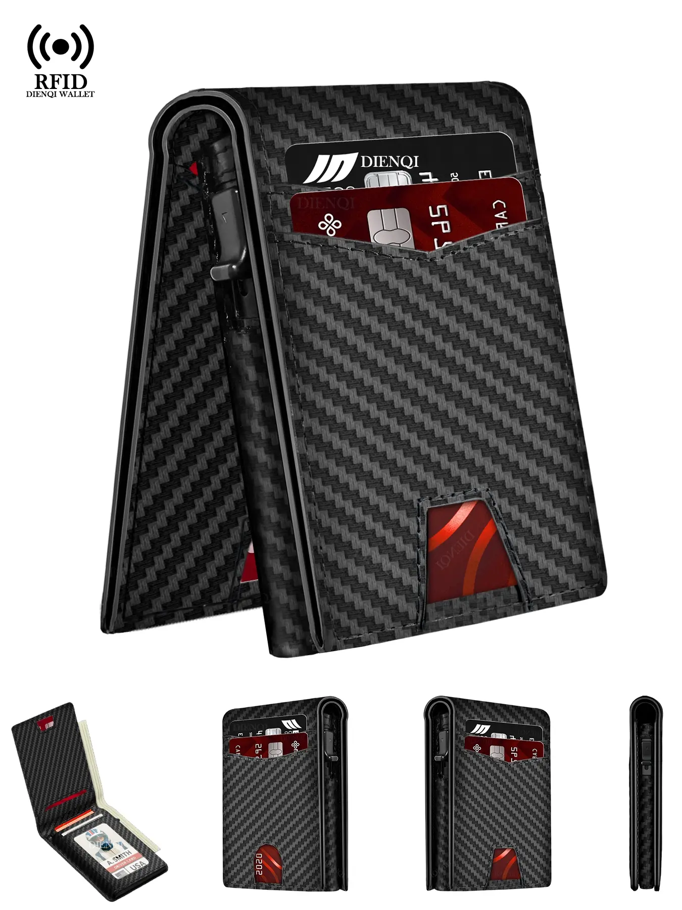 Carbon Fiber Pattern Men's Minimalist Wallet Pop Up Metal Case Credit Card Holder with RFID Blocking, Rfid Theft Proof, Magnetic Closure, Holds 12 Cards & ID Window,  for Daily Use, Gift for Men & Husband