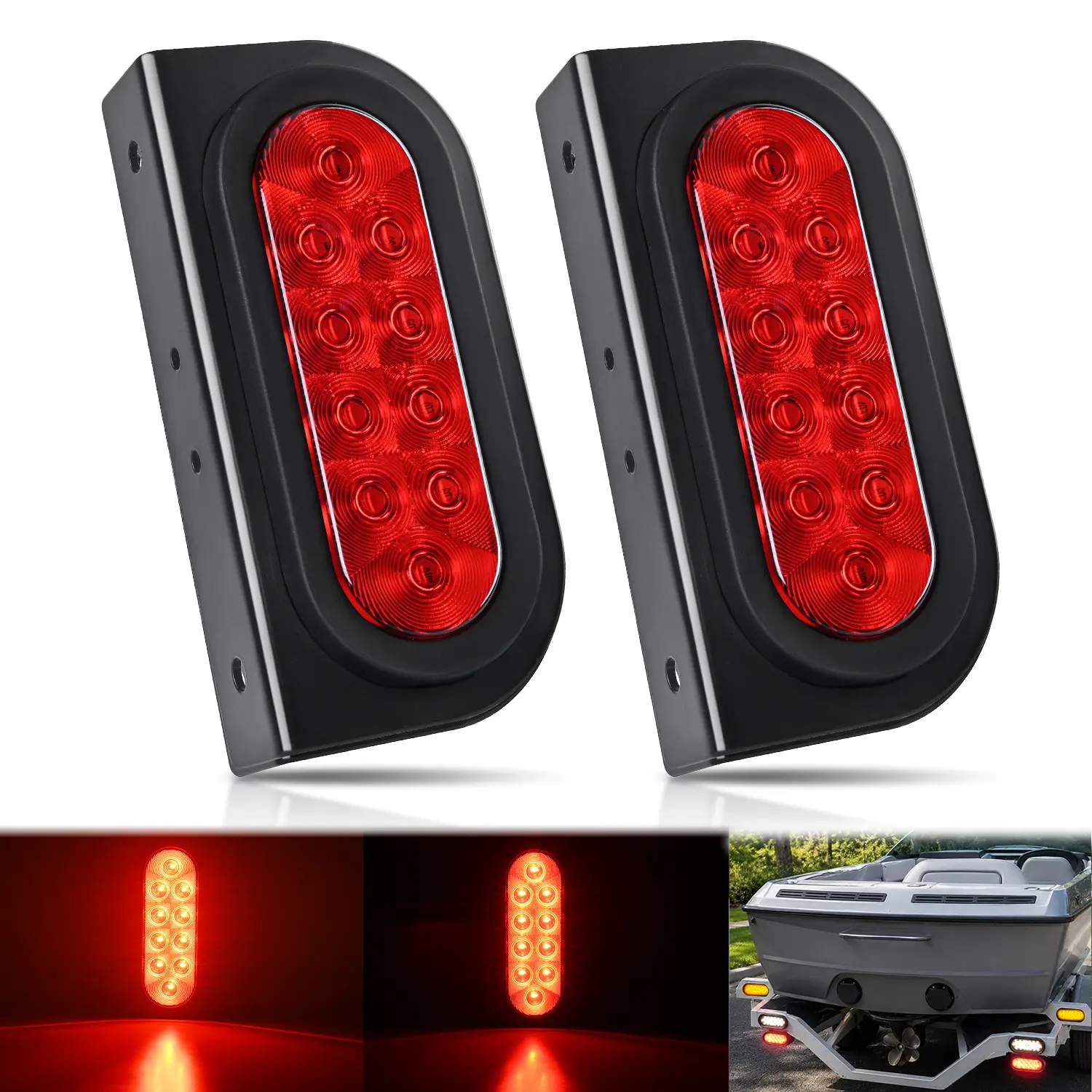 Nilight 6-Inch Oval LED Tail Light Assembly (2PCS) - Mountable, Durable, Luminous, Waterproof Red Stop Brake Turn LED Blinker, Flush Mount Grommets, 10PCS Firm 3-Prong Plugs, Brackets, Silicone RV/Truck Automotive Accessory,toolupgrade