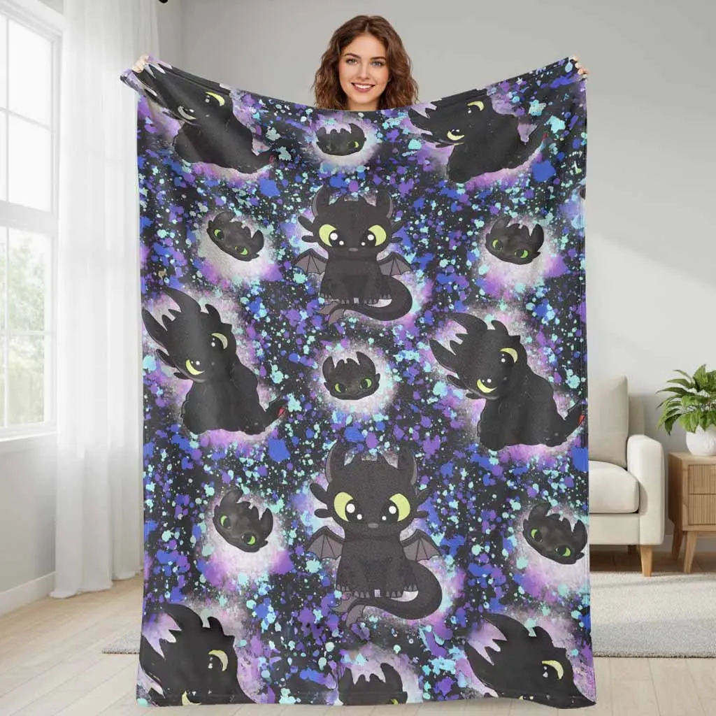 Toothless Night Fury Impression Flannel Blanket - Breathable Soft, Lightweight Cozy Plush Warm - Perfect Throw for Couch, Home Decor, Birthday Gifts, Breathable Soft Blanket, Lightweight Cozy Blanket