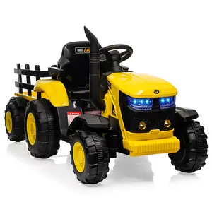 GARVEE 12V Ride-On Tractor with Detachable Trailer, Remote Control, LED Headlights, USB Music, 7Ah Battery, Dual 35W Motors, 2.17 MPH Speed, Suitable for Ages 3-8, Max Weight 66 Lbs, Perfect Birthday Gift