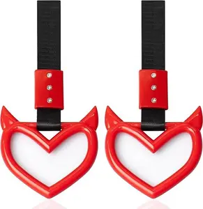 Two heart-shaped handle drift pendant keychains | Red devil-style car ornaments