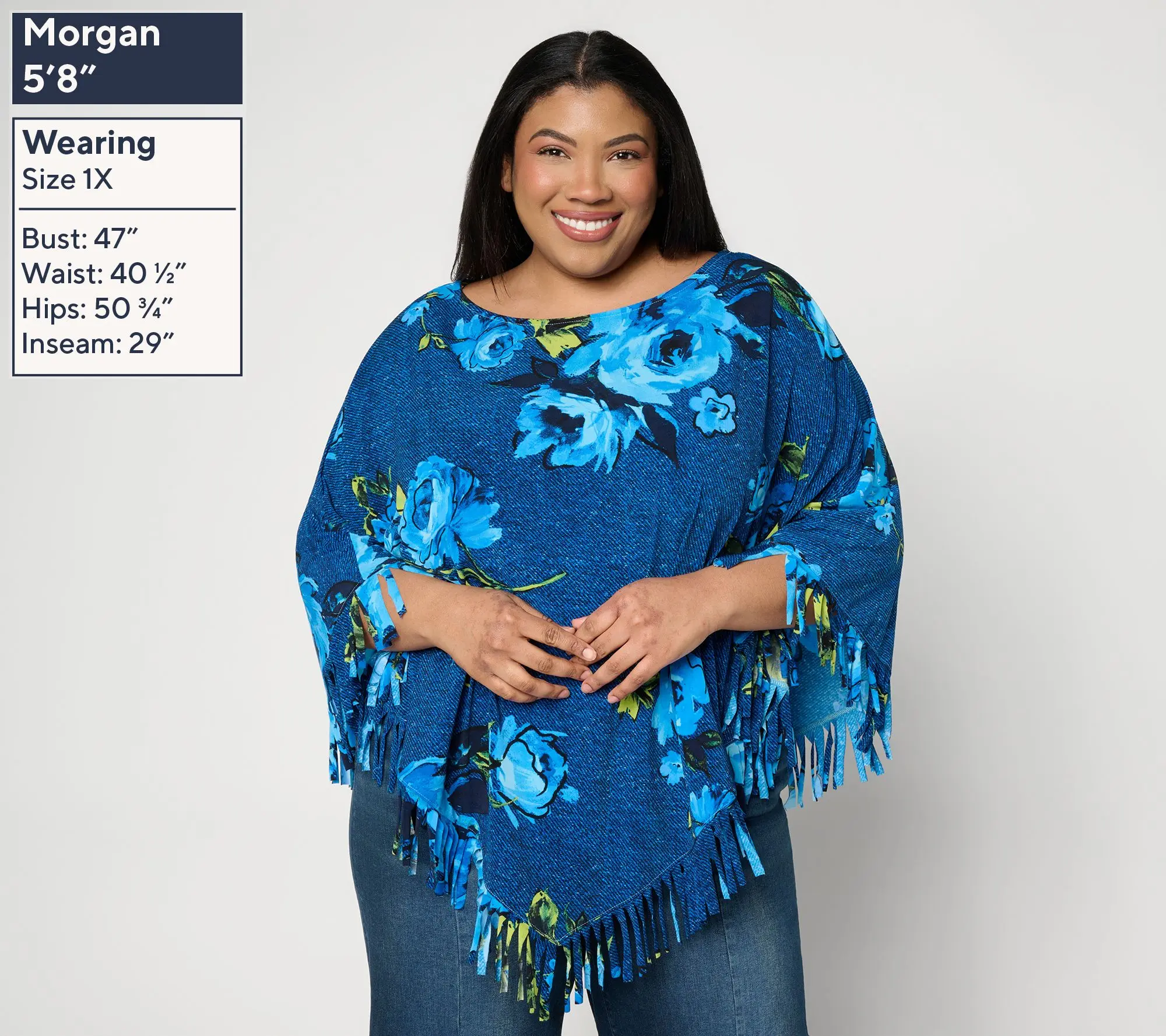 Attitudes by Renee Como Jersey Fringe Poncho