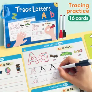 Reusable Tracing Letters A-Z Upper & Lower Case, Kids Pen Control Training Cards, Erasable Handwriting Practice Set for Children, Learning Materials, School Supplies