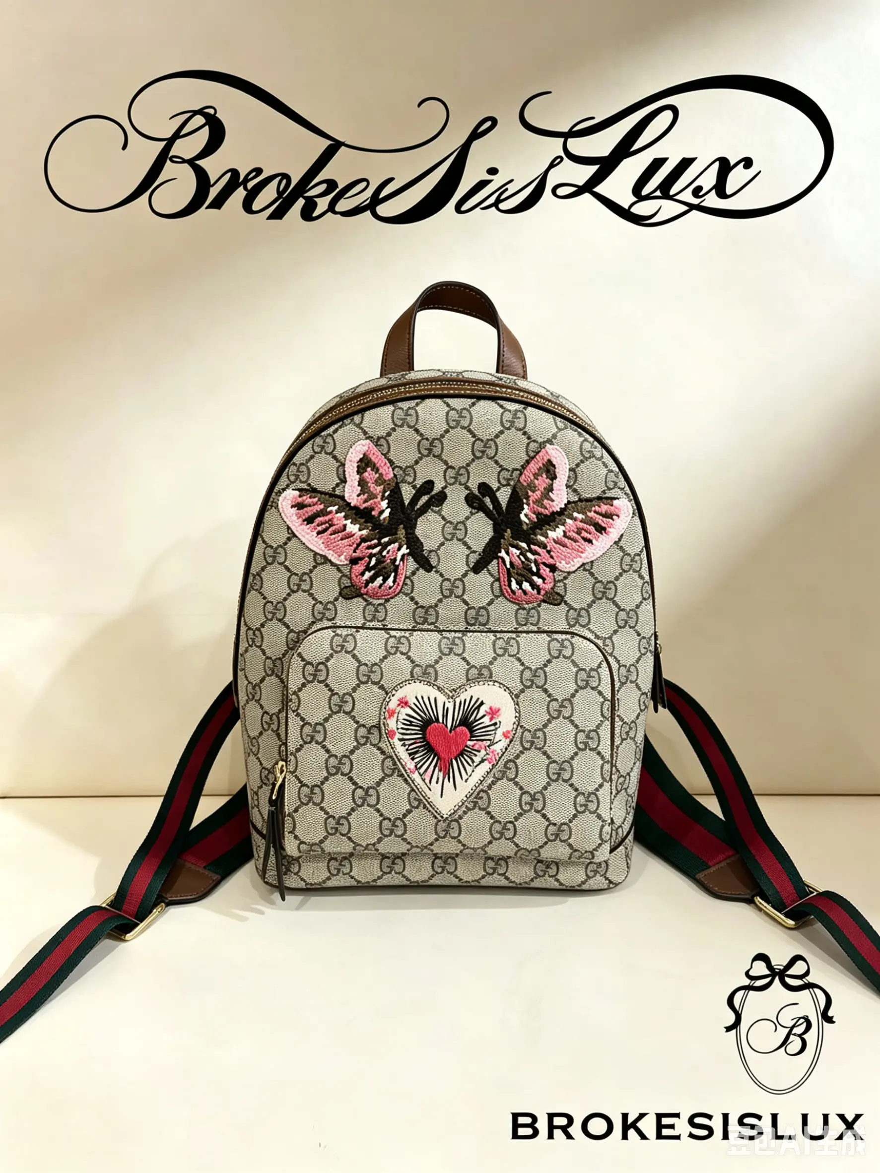 Pre-owned GUCCI GG Supreme Canvas Butterfly Embroidered Backpack
