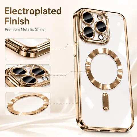 Luxury Magnetic Plating Plastic TPU Protective Cellphone Case with MagSafe Wireless Charging & Screen Protection, Flexible Casing for iPhone 12,11,13,14,15,16,16 Plus,17 Air,18 Pro Max Smartphones, Mobile Phone Accessory
