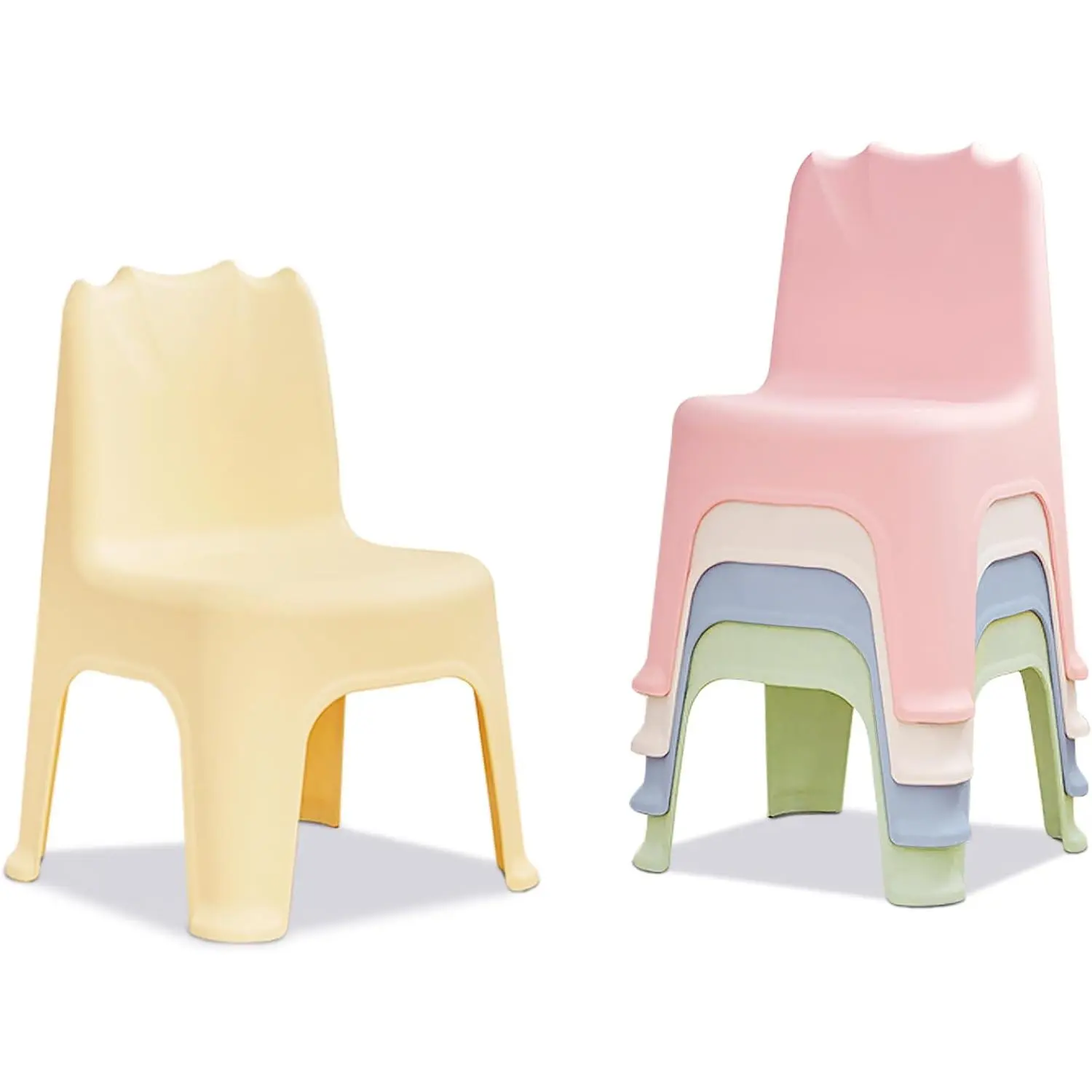 Wanan 5-Pack Stackable Plastic School Chairs - 11in Seat Height, Carrying Handle, Colorful, Easy to Clean, Flexible Seating for Toddlers, Indoor Classroom Furniture