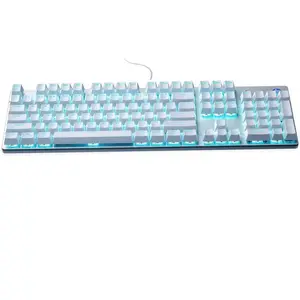 HP GK400F Mechanical Gaming Keyboard, 104 Keys Full Size Wired USB, Brown Switch Tactile Quiet Typing, Blue LED Backlit, Full N-Key Rollover Anti-Ghosting, Ergonomic Metal Panel, Silver White