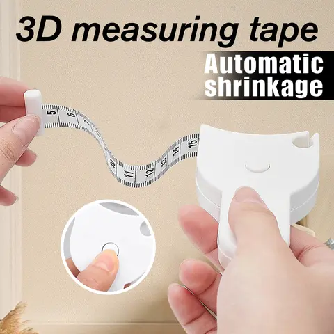 Body Measuring Tape 60 Inch, Automatic Shrinkage 3D Measuring Tape for Home and Fitness, Retractable Portable Measuring Body Tool for Waist Arms Hip, White