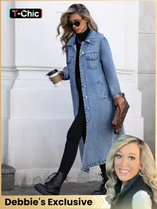 Women's Y2K Long Denim Collared Long Sleeve Windbreaker Coat Jackets, Slim Fit Casual Fashion Outerwear for Spring and Fall, Elegant College Style