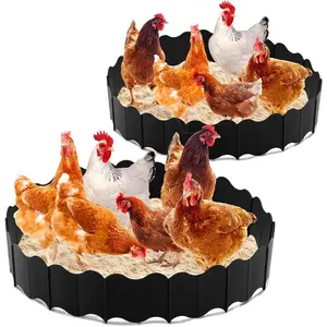 2 Set 36.4'' Dia X 5.5'' H Large Chicken Dust Bath Tub Bottomless Design Round Adjustable Chicken Coop Cleaner Container Dust Bath For Essential Coop Accessory