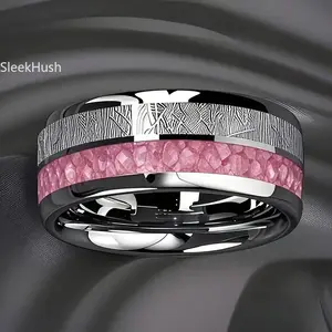 SleekHush Elegant Titanium Steel 304L Stainless Steel Ring with Pink Rose Simulation & Meteor Inlay Romantic Design Ideal Gift for Women Weddings Mother's Day Father's Day Valentine's Day Casual Outfits Durable Rin