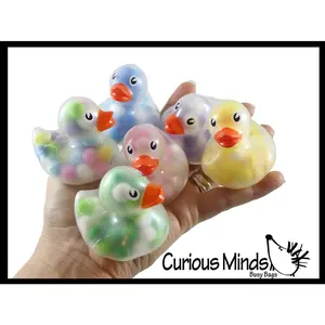 Pom Pom Filled Regular 2" Rubber Ducks - Rubber Duckies - Cute Novelty Prize Reward Giveaway
