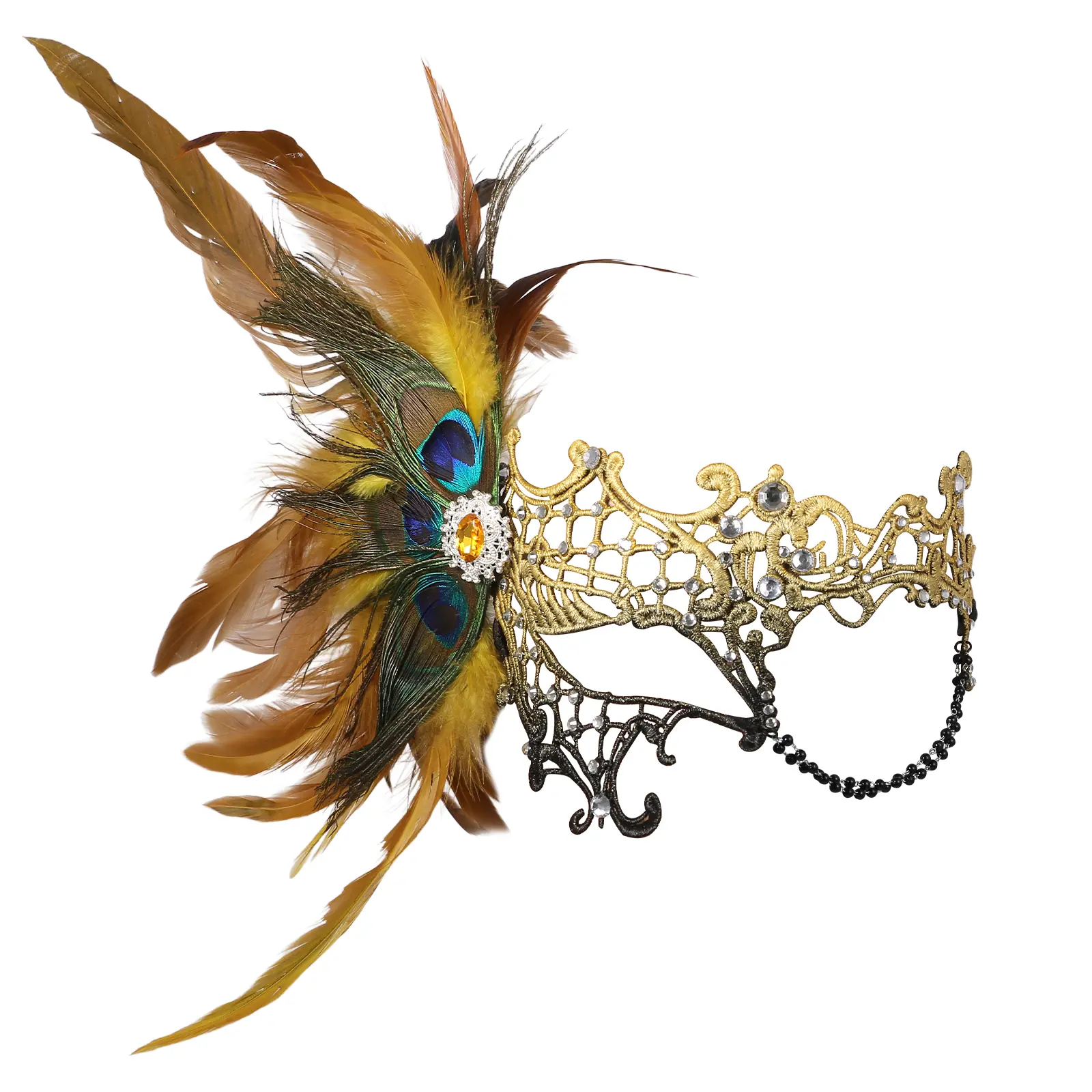 OIDEA Women's Stylish 1-Eyed Half Mask for Adults - Adjustable Strap, Lightweight, Comfortable, Lace, Feather, Rhinestone, Chain Details, Festive Event Wear Party Accessory for Mardi Gras, Carnival Ball