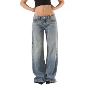 Women's Fall Jeans with Pockets Fashion Loose Fit Casual Solid Low Rise Wide Leg Denim Pants Womenswear Bottom Fashionable Polyester Basic Minimalist Multi-ColorTrouser Streetwear 90s outfits purple jean