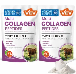 VEV Multi Collagen Peptides Powder – Type I, II, III, V, X, Hyaluronic Acid, Biotin, Vitamin C – 2 lb per Bag, 2-Pack, NSF Certified