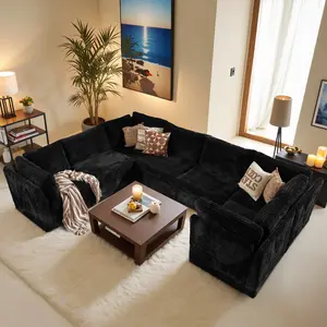 U-Shaped Oversized Corduroy Modular Sectional Sofa with Detachable Seat and Back Cushion, 7-Seater Convertible Corner Couch, Easy Assembly, for Apartment, Living Room