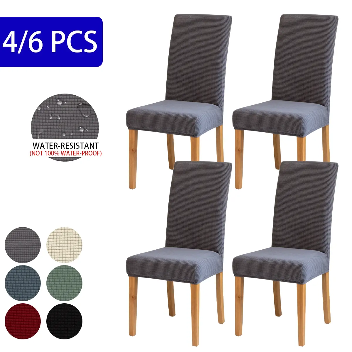 Dining Chair Covers Set of 4/6, Chair Covers For Dining Chairs, Corn Grain Fabric, Spill-Resistant, Detachable Polyester Fiber, Various Colors, Kitchen Chairs, Removable Washable Slipcovers