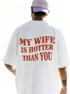 Men's Regular Fit MY WIFE IS HOTTER THAN YOU Print Round Neck Tee, Street Fashion Casual Short Sleeve T-shirt for Daily Wear, Menswear for Summer, Top, Streetwear