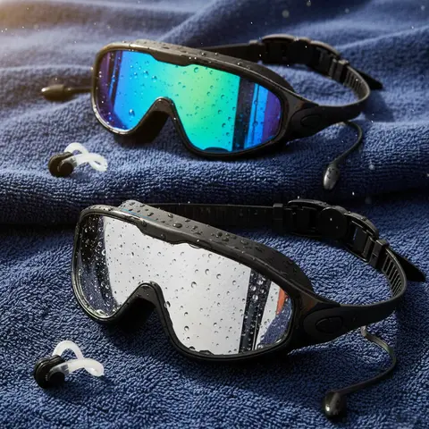 Unisex 2-Pack Ultra-Wide Lens Swim Goggles Set - 180° View, Silicone Leakproof, Fog Free, UV Protection, Adjustable, Water/Pool Goggles for Adults, Ideal for Family Swimming Sessions