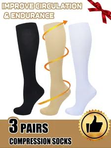3 pairs of men's and women's compression socks with a compression rating of 15-20 mmHg in a knee-high design for running, performance and recovery, available in a range of colours to help improve circulation Athletic Running Socks