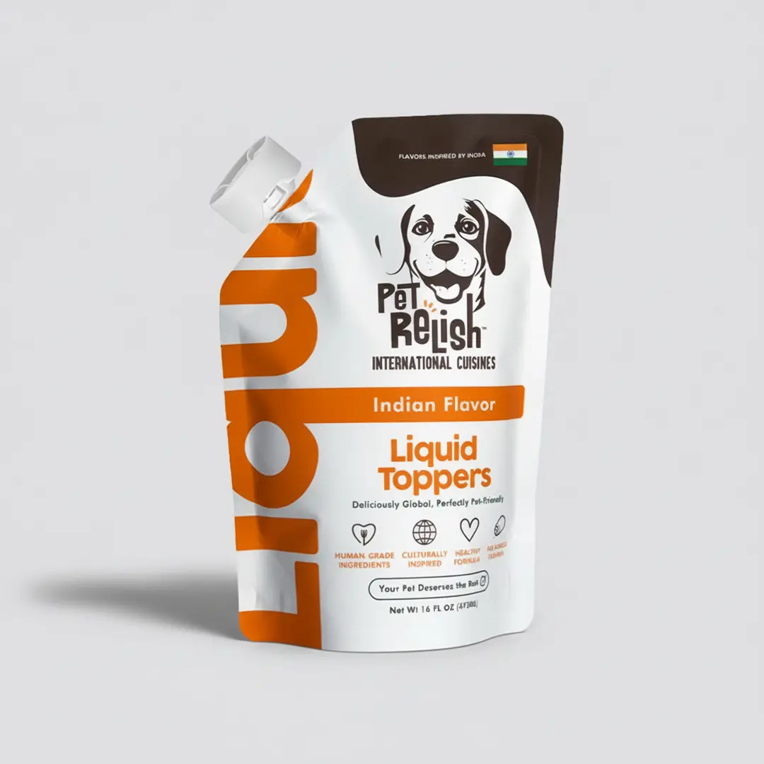 Pet Relish™ Indian Flavor Liquid Dog Food Topper with Chicken Broth, Cumin & Coriander, Universal for Enhancing Dog Feeding Experiences