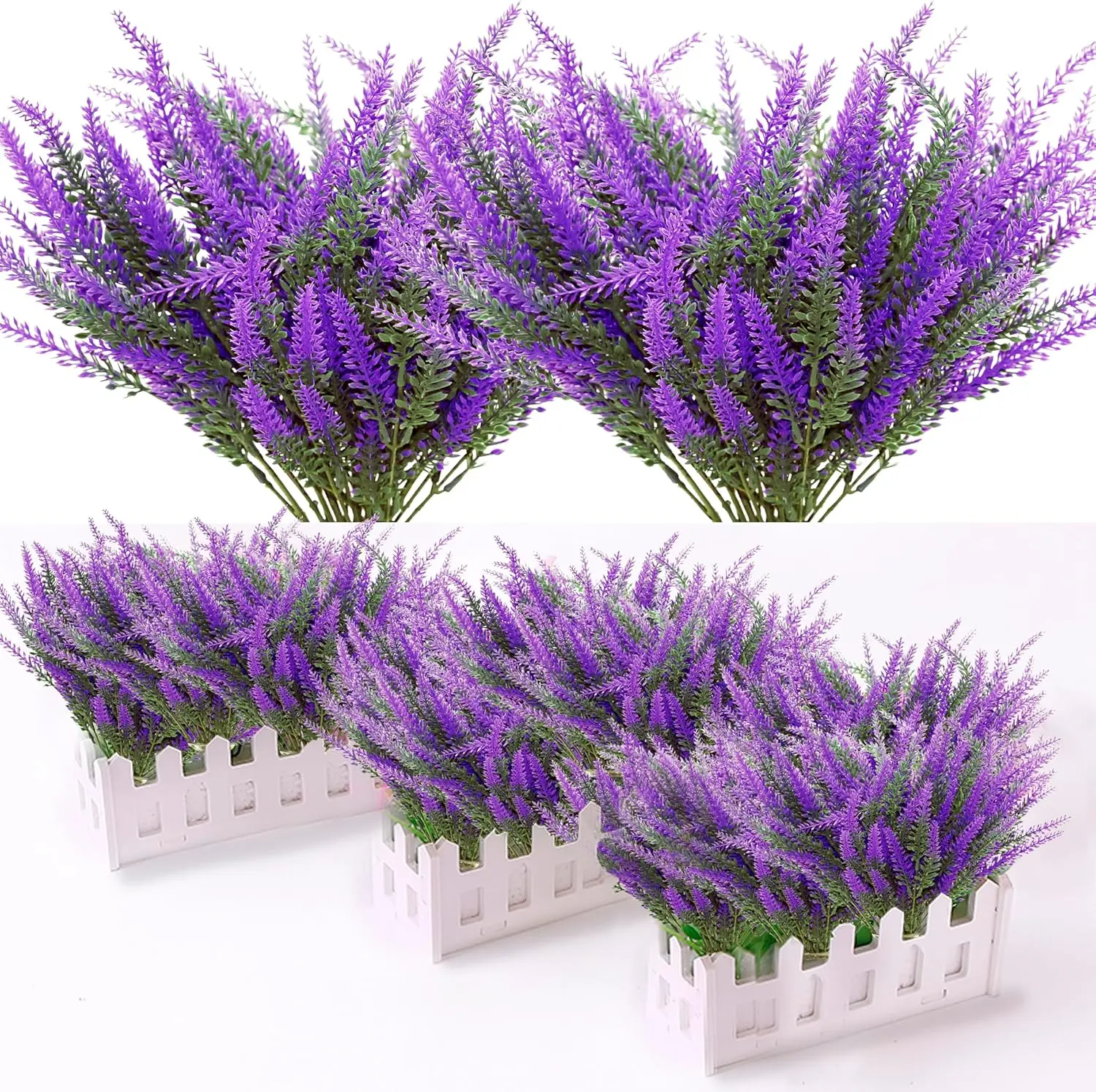Bunches Artificial Lavender Flowers Plastic Lavender Bundle Fake Plants Wedding Bridle Bouquet Indoor Outdoor Home Kitchen Office Table Centerpieces Arrangements Summer Decor (24, Purple)