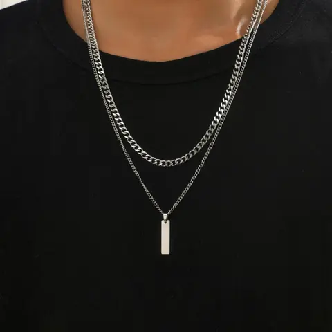 Punk Style Chunky Stainless Steel Design Necklace Set, 2pcs Simple Trendy Cuban Links Necklace for Men and Boy for Gift, Fashion Accessories for Party, Daily Clothing Decor, Layering Necklaces Fashion Accessory Necklace