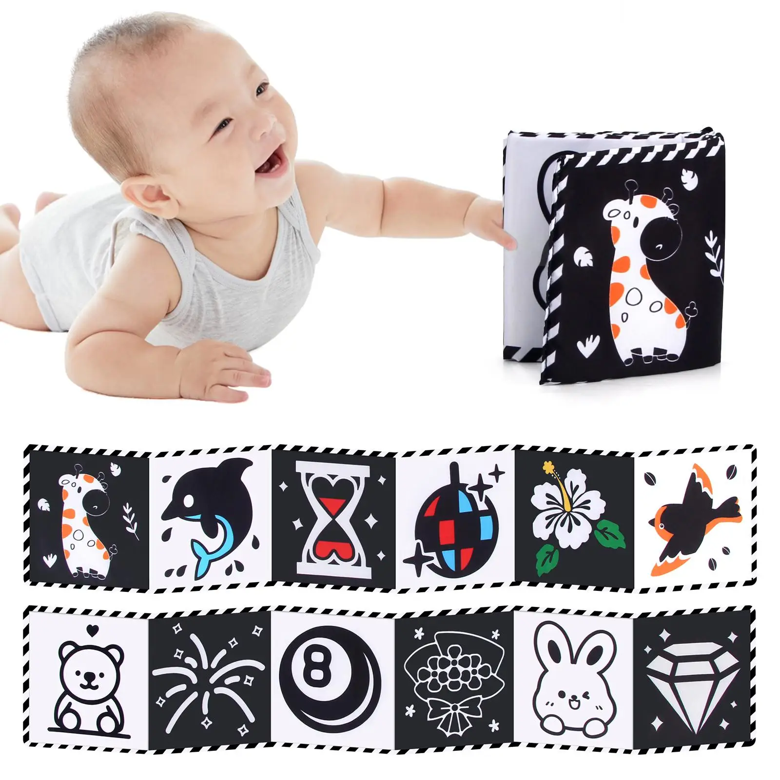 Baby Tummy Time Cloth Book, 1 Count Double Sided Shape Cognition Cloth Book, Foldable & Fixable Baby Toy, Early Education & Smart Toy