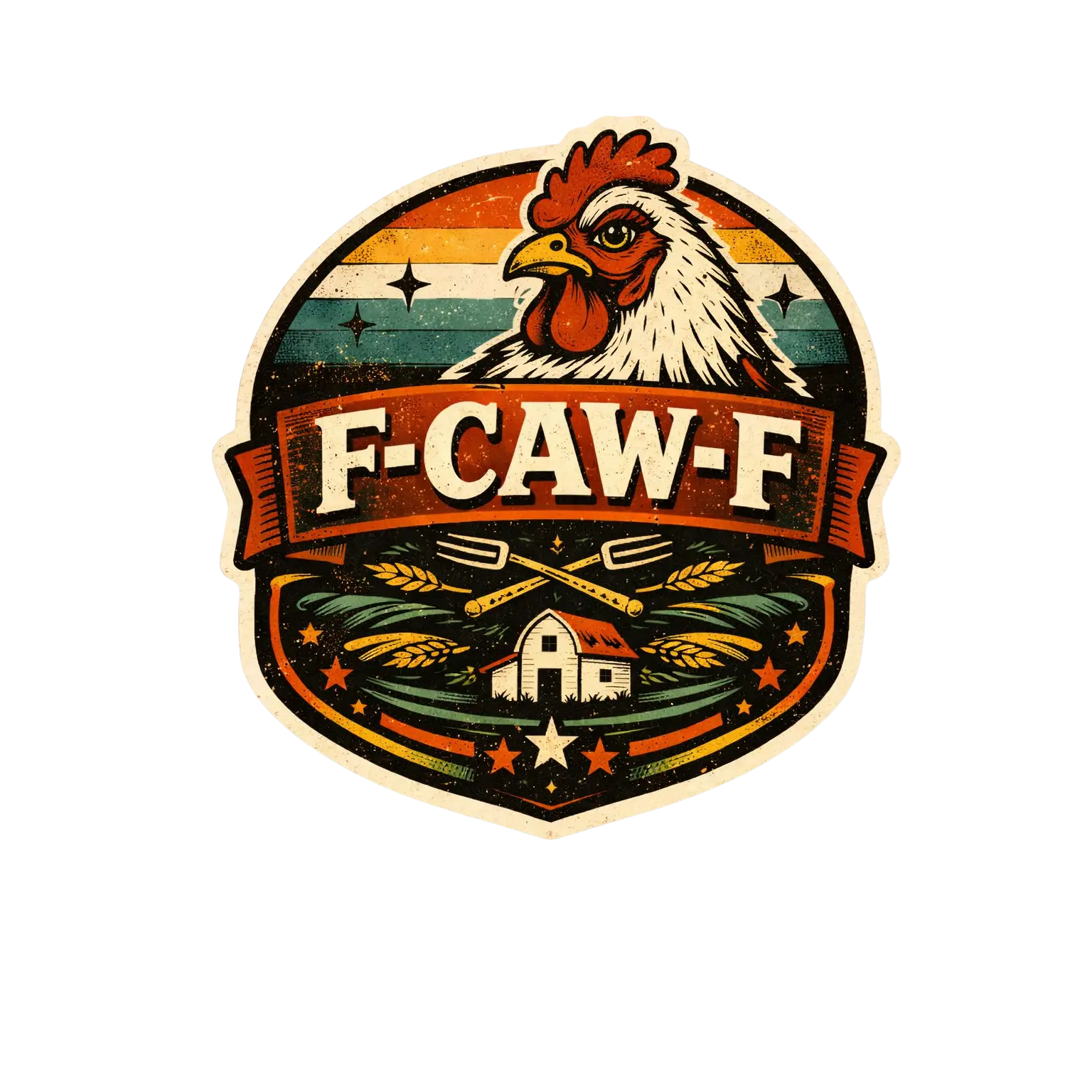 F-CAW-F Chicken Sticker – Vintage Farm Funny Decal (3”)