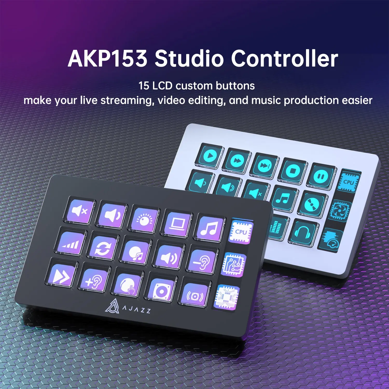 AJAZZ AKP153E Wired USB Accessory Keyboard - Built-in Macros 15 Programmable Buttons Stream Deck, Desktop Controller Panel, Detachable 40° Non-Slip Stand, Multi-Platform for Mac/Windows Live Streaming Software