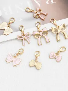 9/10 Pieces Pink Butterfly Combined With Gold Pendant, Girlish Ins-Style Sweet Decoration, Enamel Craft, Comes With Lobster Clasp For Easy Removal, Suitable For Commuter Bags, Keychains, Earphone Cases, Gift For Girls And Close Friends