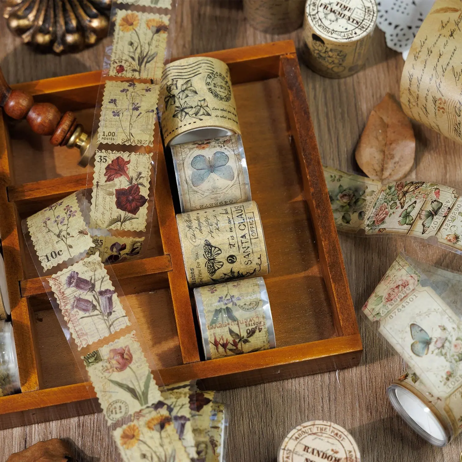 DIY Scrapbooking & Stamping Stickers Set - Vintage Die-Cut Washi Tape, Floral Plant Stamps, Journal Collage Decor Supplies