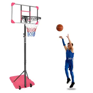 28 Inch Backboard Basketball Goal System, 5.6-7FT Height Adjustable Portable Basketball Hoop with Wheels & Stable Base, Indoor Outdoor Teen Sports