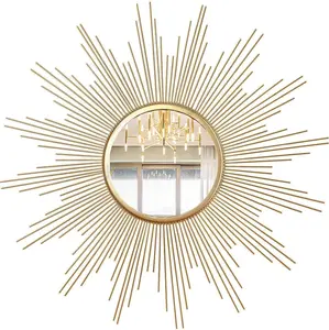 24'' Large Sunburst Mirror Wall Decor - Gold Metal Mirror for Wall Iron Frame Boho Home Decor