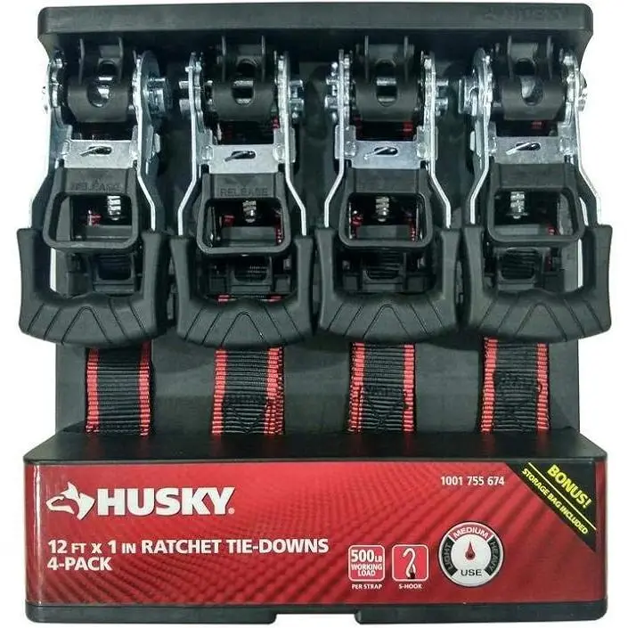 12 ft. x 1 in. Ratchet Tie-Down Straps with S-Hook (4-Pack) 12 ft. x 1 in. Ratchet Tie-Down Straps with S-Hook (4-Pack)