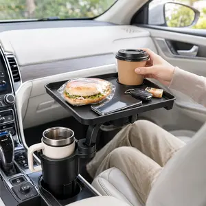 Car Cup Holder Tray, Cup Holder Expander Adapter for Car, 9.5” Detachable Car Food Tray Table for Eating, Road Trip Essentials Fits Yeti, Hydro Flask 16-46 oz